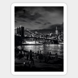 Manhattan Skyline & Brooklyn Bridge by Night - New York City Sticker